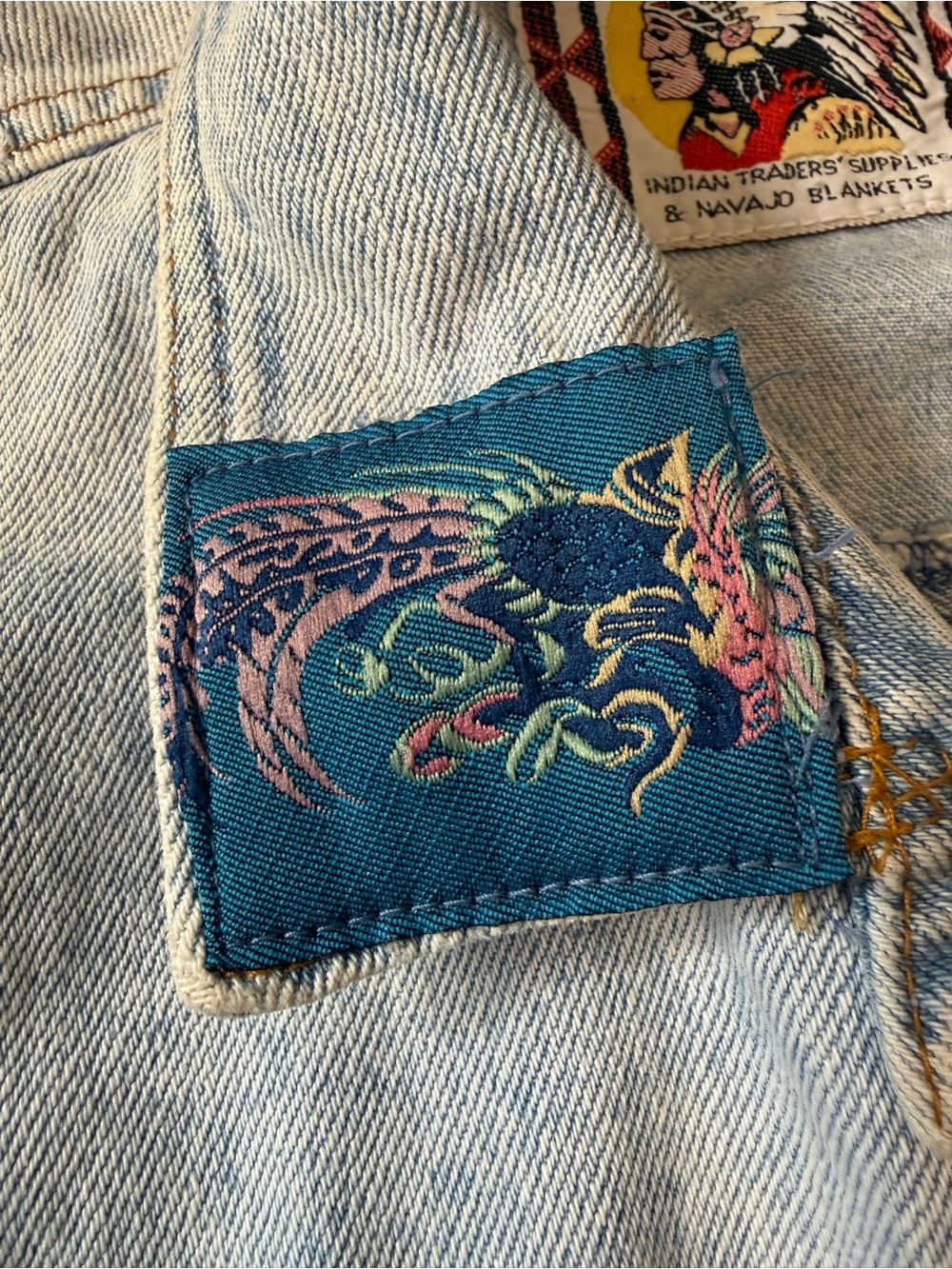 Vintage Joujou Butterfly Embroidered Cropped Denim Jacket Western Acid Wash 90s - Picture 7 of 11